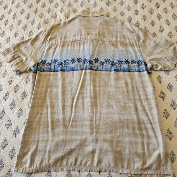 Island Shores XL Beige & Blue Palm Rayon Hawaiian Shirt - Picture 5 of 11